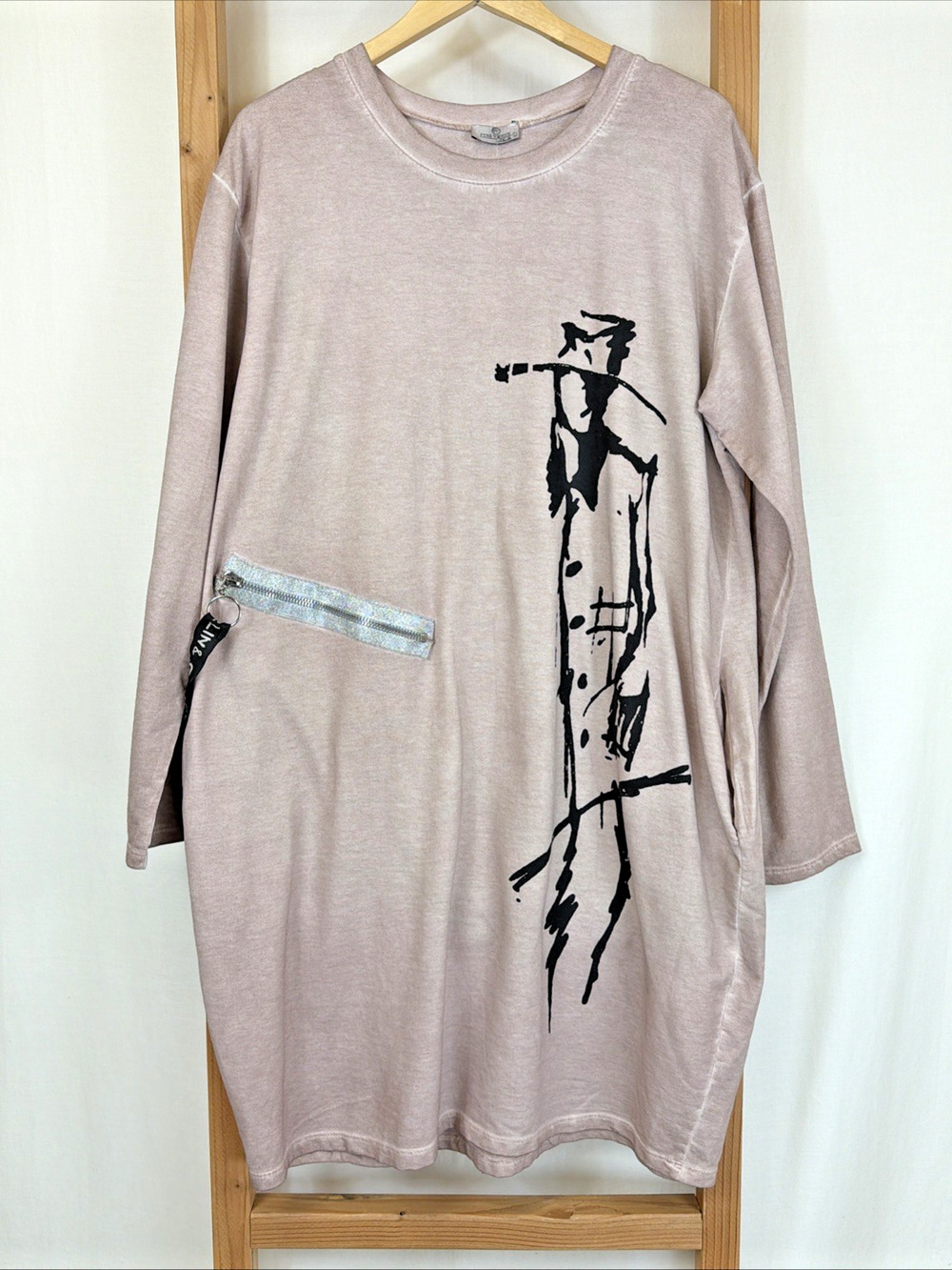 NWT Pure Venice by Eternelle Pocket Screen Print Long Tunic Dress #1410 Size L